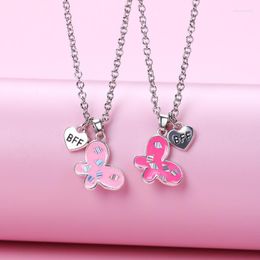 Pendant Necklaces Luoluo&baby 2Pcs/Set Cartoon Sequin Butterfly Friends Necklace Chain BFF Friendship Jewelry Gifts For Kids