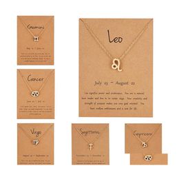 Pendant Necklaces Female Elegant Star Zodiac Sign 12 Constellation Charm Gold Chain Choker For Women Jewellery Cardboard Drop Delivery Dhqnv