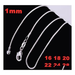 Chains 1Mm 925 Sterling Sier Plated Smooth Snake Women Necklaces Jewellery Size 16 18 20 22 24 26 28 Inch Wholesale Drop Delivery Penda Dhneh