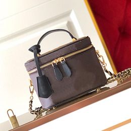 Luxury designer VANITY PM Cosmetic Bag Printed Handbag Chains Bags Two Tone Letter Hardware Double Zipper Detachable Chain Shoulder Strap Crochet