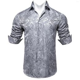Men's Casual Shirts Mens Dress Shirt Long Sleeve Gray Paisley Silk Men Business Slim Fit Brand Clothing Soft Comfortable DiBanGu