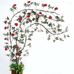 Decorative Flowers Artificial Plant Rose Flower Rattan Wall Silk Fake Garland Hanging Leaves Vine Wedding Decoration Garden Home Decor