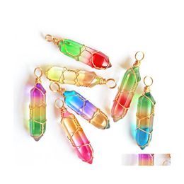 Charms Wire Wrap Colour Grad Glass Crystal Hexagon Pendants For Diy Earrings Necklace Jewelry Making Drop Delivery Findings Component Dhr3G