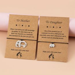 Charm Bracelets Stainless Steel Elephant Mother's Day Parent-Child Wax Thread Hand-woven Card Bracelet SetsCharm
