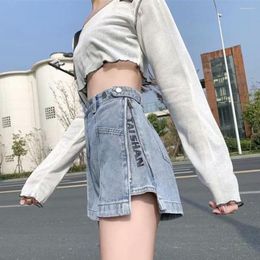 Women's Shorts Fashion Summer Women High Waist Button Wigh Leg Jeans Casual Female Loose Fit Blue Denim