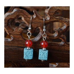 Charm Bohemia Retro Lava Stone Beads Charms Earrings Diy Essential Oil Diffuser Jewelry Women Volcanic Cubic Earring Drop Delivery Dhwbh