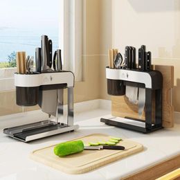 Kitchen Storage Stainless Steel Knife Blocks Utensil Drainer Holder Organiser Rack Cutting Board For Counter