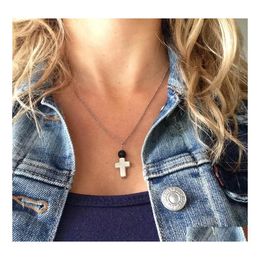 Pendant Necklaces Fashion Sier Gold Color Cross Natural Black Lava Stone Necklace Aromatherapy Essential Oil Diffuser For Women Jewe Dhtlh