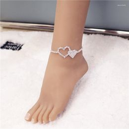 Anklets Luxury Full Rhinestone Double Loving Foot Chain Ladies Personality Fashion Ultra Flash Crystal Ankle Jewellery Accessories