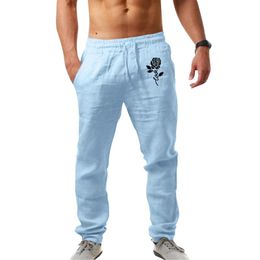 Men's Pants Pleated Mens Fashion Casual Printed Linen Pocket Lace Up Large Size Boy GlitterMen's
