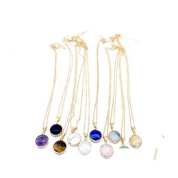 Pendant Necklaces Fashion Faceted Round Chakra Stones Necklace Reiki Healing Crystal Charms For Men Women Jewellery Gold Alloy Chain W Dhjnd