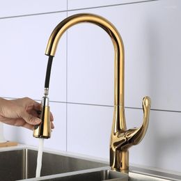 Kitchen Faucets Brushed Nickel Faucet Single Hole Pull Out Sink Mixer Stream Sprayer Head Universal Water Taps