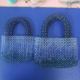 New Gradient Blue Acrylic Handmade Beaded Knitted Handbag Fashion Trend Exquisite Large Bag 230220