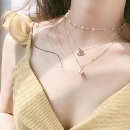 Pendant Necklaces 2023 Fashion Multilayered Butterfly Pearl Necklace For Women Sun Star Gold Choker Jewellery Gift