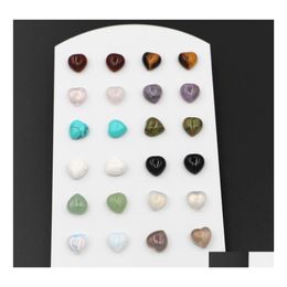 Stud 8X8Mm Natural Stone Crystal Tiger Eye Rose Quartz Turquoises Amethyst Red Agate Beads Earring For Women Earrings Drop Delivery J Dhy41