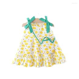 Girl Dresses Baby Summer Princess Dress Korean Cute Bow Lemon Print Sleeveless Cotton Little Girls Send Satchel Bag Born Clothes