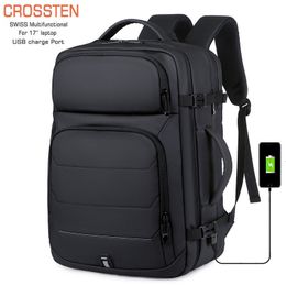 Waist Bags CROSSTEN 40L Large Capacity Expandable Backpacks USB Charging 17 inch Laptop Waterproof Multifunctional Business Travel Bag 230220