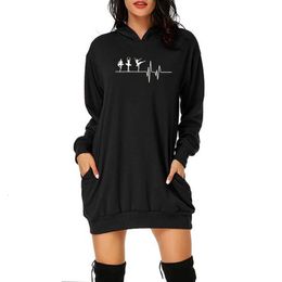 Womens Hoodies Sweatshirts Summer Love Ballet Hoodie Cotton Long Sleeve Woman Dance Hoodies Top Female Girl Sweatshirt Casual Irregular Dress 230220