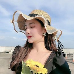 Wide Brim Hats Unique Design Wavy Edge Straw For Women Summer Outing Beach Sun Visor Holiday Cool Hat Girls Bucket Femme Panama CapsWide Oli