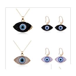 Earrings Necklace Fashion Charm Luck Turkey Blue Evil Eye Druzy Drusy Resin Stone Pendantjewelry Set For Women Drop Delivery Jewelr Dhd1Y