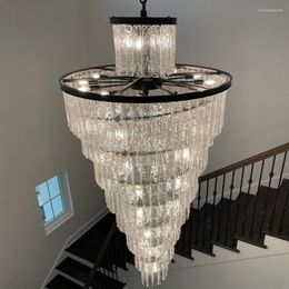 Chandeliers Luxury Black Crystal Chandelier For El Lobby Grand Duplex Spiral Staircase Long Modern Decor Lighting