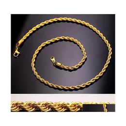 Chains Hip Hop 18K Gold Plated Stainless Steel M Twisted Rope Chain Womens Choker Necklace For Men Hiphop Jewellery Gift Drop Delivery Dhd59