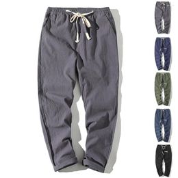 Men's Pants Outdoor House Big Tall Men Pure Colour Trousers Tethers Cotton Linen Nine Points Small Feet Casual Pant