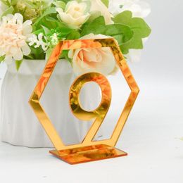 Party Decoration 1-15 Table Number Signs For Wedding Decor Silver Or Gold Acrylic Hexagon Roman Numerals Geometric Centrepiece