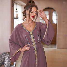 Ethnic Clothing Muslim Modest Dress For Women Hand-sewn Drill Dubai Abaya Long Sleeve Middle East Moroccan Kaftan Woman Islamic