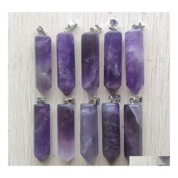 Charms Amethyst Natural Rose Quartz White Crystal Fluorite Labradorite Stone Pillar Pendant For Jewelry Making 39Mm Hjewelry Drop De Dhmfa