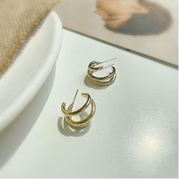 Hoop Earrings Fashion Vintage Three-layer Big Korean Geometric Metal Gold Colour Stud For Women Girls Trendy Luxury Jewellery SD2339