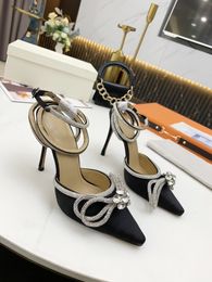 Woman High Heels Ladies Designer Dress Shoes Crystal bowtie Wedding Stiletto Glitter Crystal buckle MaryJane Red Pumps shoes