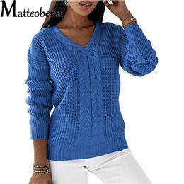 Women s Sweaters Fashion V Neck Knitting Twist Sweater Solid Color Long Sleeve Casual Pullover Jumper Winter Warm Slim Fit Tops Female 22 230217