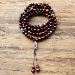 Pendant Necklaces Inelastic 8mm 99pcs Tiger Eye Stone Beads Buddhist Prayer Rosary Mala Necklace For Woemn Men Jewelry