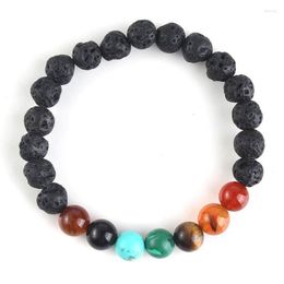 Strand Natural Black Lava Rock 8/10 Mm Beads 7 Chakra Healing Beaded Bracelet Balance Reiki Prayer Women Yoga