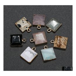 Charms 12X16Mm Natural Stone Square Pendant Rose Quartz Healing Reiki Crystal Diy Necklace Earrings Women Fashion Jewellery Finding Hj Dhfe6