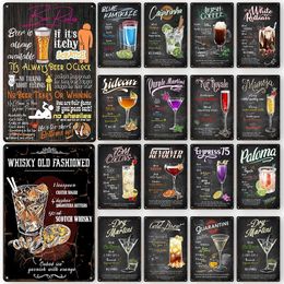 Wine Vintage Metal Poster Cocktail menu Tin Sign Bar Cafe Metal Signs Coffe Dirnk Wall Art Decoration Plaque for Modern Home Decor Aesthetic Gifts size 30X20 w01