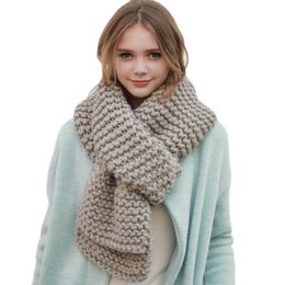 Scarves Thick Wool Handmade Scarf Women Winter Pure Color Student Couple Knitted Warm Bib