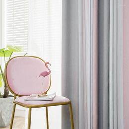 Curtain Nordic Gray-pink Collision Striped Jacquard Shading Curtains For Living Dining Room Bedroom.