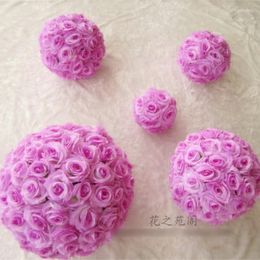 Decorative Flowers 12pcs/Lot EMS 30cm Lilac Kissing Ball Artificial Silk Violet Rose Flower Wedding Decoration Supply