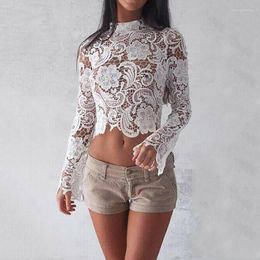 Women's Blouses Fashion Women Summer Top Long Sleeve Blouse Casual Tops Shirt Lace Hollow Out Blusa Brand 2023