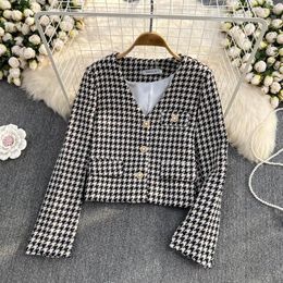 Women's Jackets Autumn And Winter Elegance Retro V-neck Jacket For Women Tweed Short Coat Ladies Fashion Trend Female