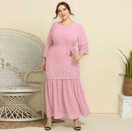 Casual Dresses Elegant Plus Size Lace Midi Dress Female Summer Long Sleeve High Waist Women Beach Daily For Wife MotherCasual