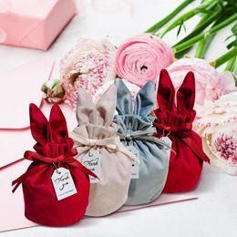 Rabbit Ears Flannelette Drawstring Bags Easter Candy Chocolate Gift Packing Wedding Birthday Party Jewellery Storage Organiser tt0220