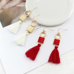 Dangle Earrings Fashion Geometric Shape Splice Hanging Color Silk Thread Tassel Hook Up Earring Charming Female Personal Jewelry