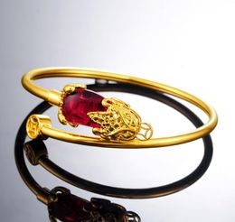 Bangle Ruby Animal Zirconia Charm 18k Yellow Gold Filled Beautiful Womens Bangle Bracelet Adjust Jewellery Pretty