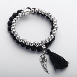Strand MOODPC Fashion MaGlass Beads Bracelets With Alloy Wing & Tassle Charm Bracelet Ladies Stretch
