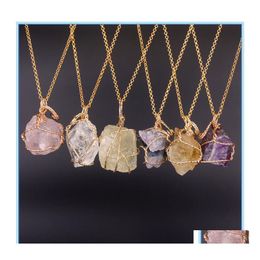 Pendant Necklaces Irregar Natural Stone Gold Chain Wire Wrapped Punk Necklace Women Jewelry Rose Quartz Healing Crystals Hjewelry Dr Dhfra