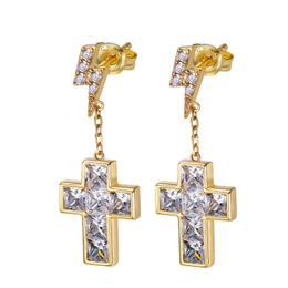 New Charming Men Women Earrings Studs Gold Plated Bling Cross Earrings Hoops Nice Jewelry Gift for Friends