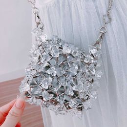 Shop Mini acrylic crystal glass Chain Bag Handmade Beaded messenger bag transparent fairy mobile phone bag 230220